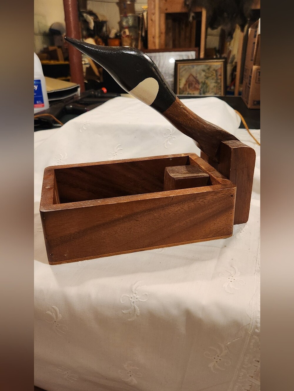 Vintage Goose Head Wooden Rustic Box Nut Cracker